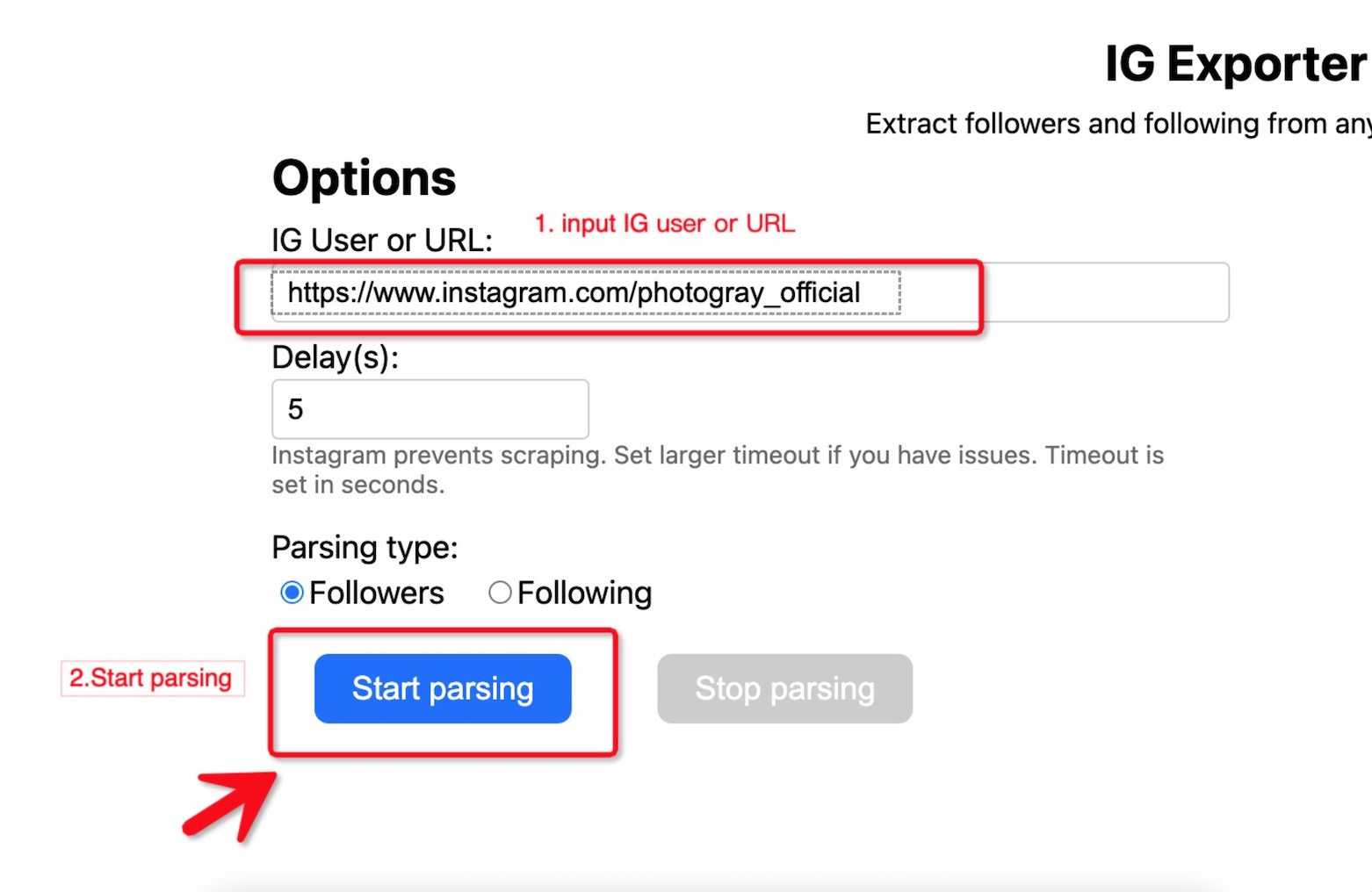 IG Exporter Options Panel