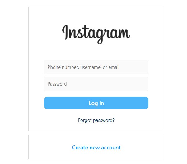 Instagram - page de connexion
