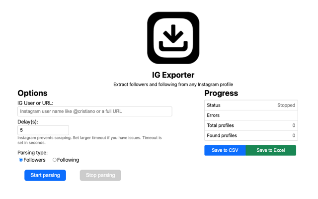 IG Exportador - Proceso de exportación de seguidores