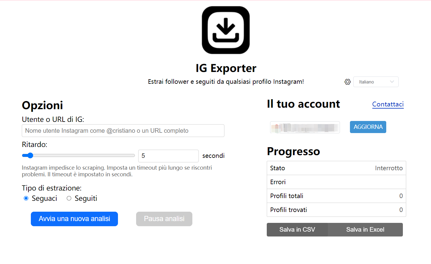 IG Exportador - Panel de exportación de seguidores de Instagram